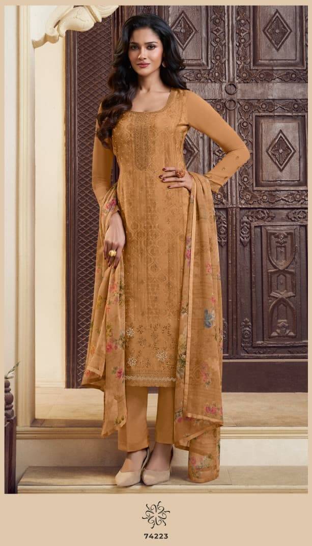 SILKINA - ROYAL CREPE 48 by vinay fashion 74221 To 74228 Designer Festive Suits Collection Beautiful Stylish Fancy Colorful Party Wear & Occasional Wear DIGITAL PRINTED ROYAL CREPE WITH EMBROIDERY Dresses At Wholesale Price